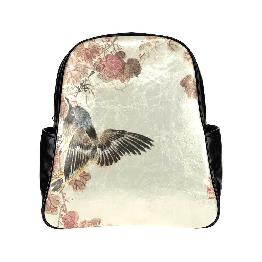 Flying birds, japanese woodcut print, Multi-Pockets Backpack (Model 1636)