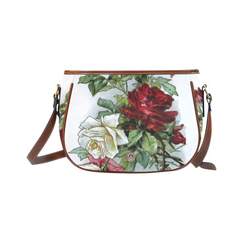 Vintage Roses Red White Floral Saddle Bag/Large (Model 1649)