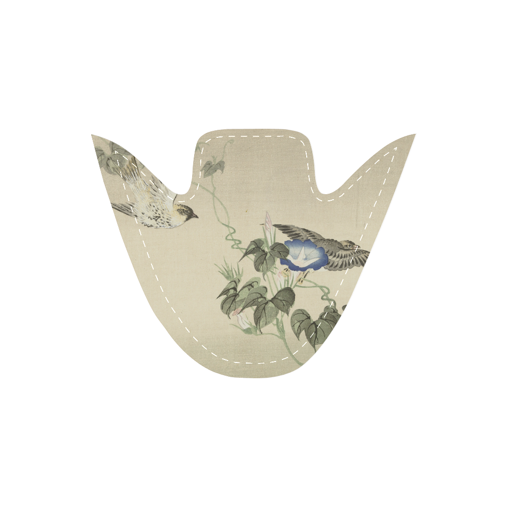 Oriental Birds and blue flowers, Japanese woodcut, Women's Slip-on Canvas Shoes (Model 019)