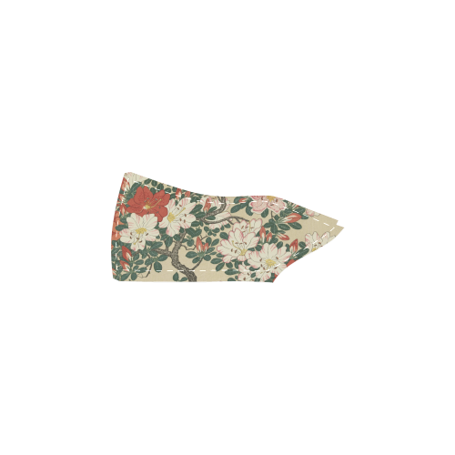 Azalea flowers, Japanese woodcut print, Women's Slip-on Canvas Shoes (Model 019)