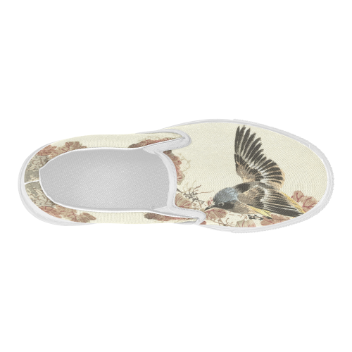 Flying birds, japanese woodcut print, Women's Slip-on Canvas Shoes (Model 019)