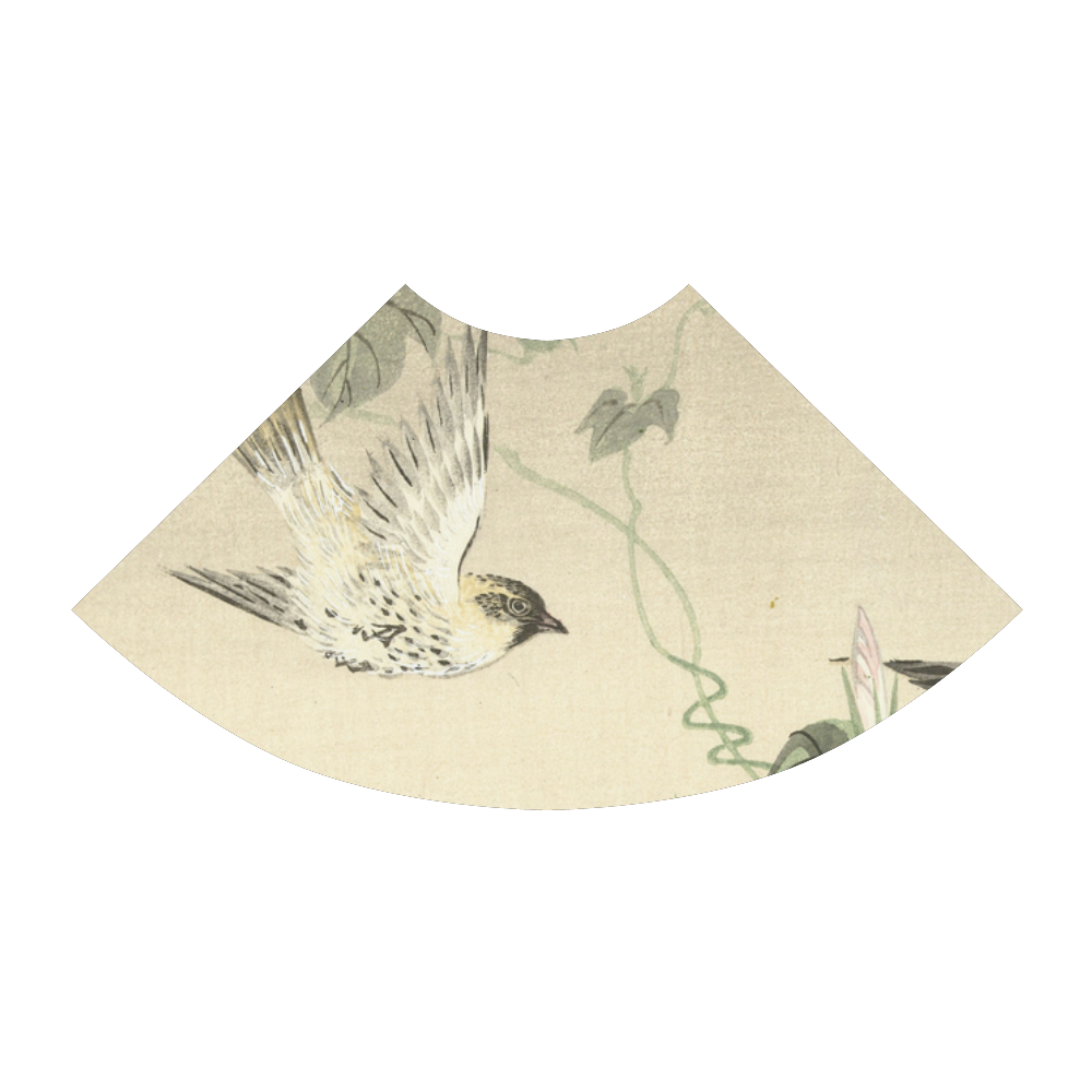 Oriental Birds and blue flowers, Japanese woodcut, Atalanta Sundress (Model D04)