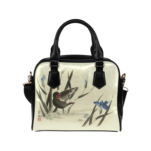 Oriental Bird, iris flowers, Japanese woodcut, Shoulder Handbag (Model 1634)