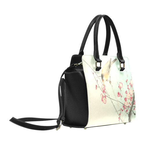 Oriental Bird pink blossom, Japanese woodcut print Classic Shoulder Handbag (Model 1653)