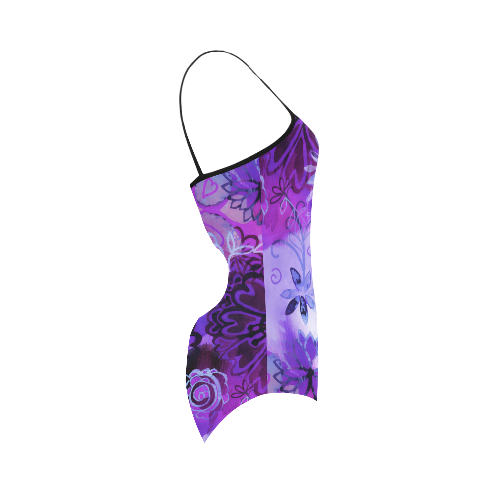 Urban Purple Flowers Strap Swimsuit ( Model S05) | ID: D295384