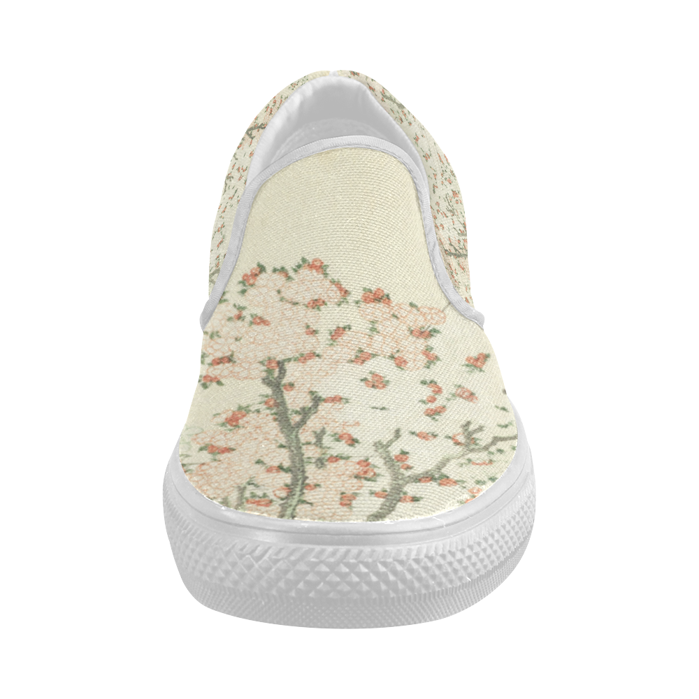 uji mountain cherry blossom, japanese woodcut Women's Slip-on Canvas Shoes (Model 019)