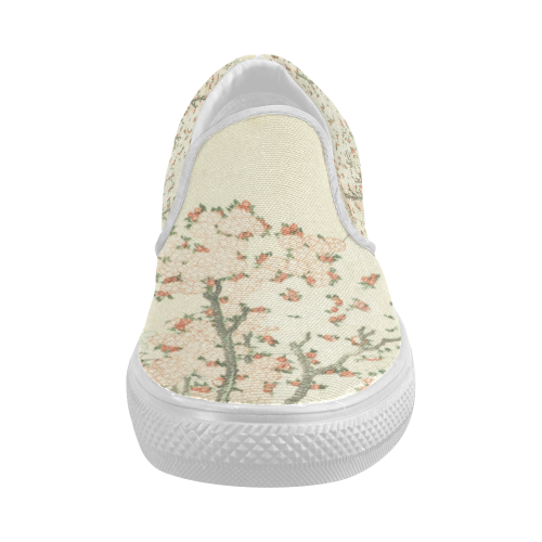 uji mountain cherry blossom, japanese woodcut Women's Slip-on Canvas Shoes (Model 019)