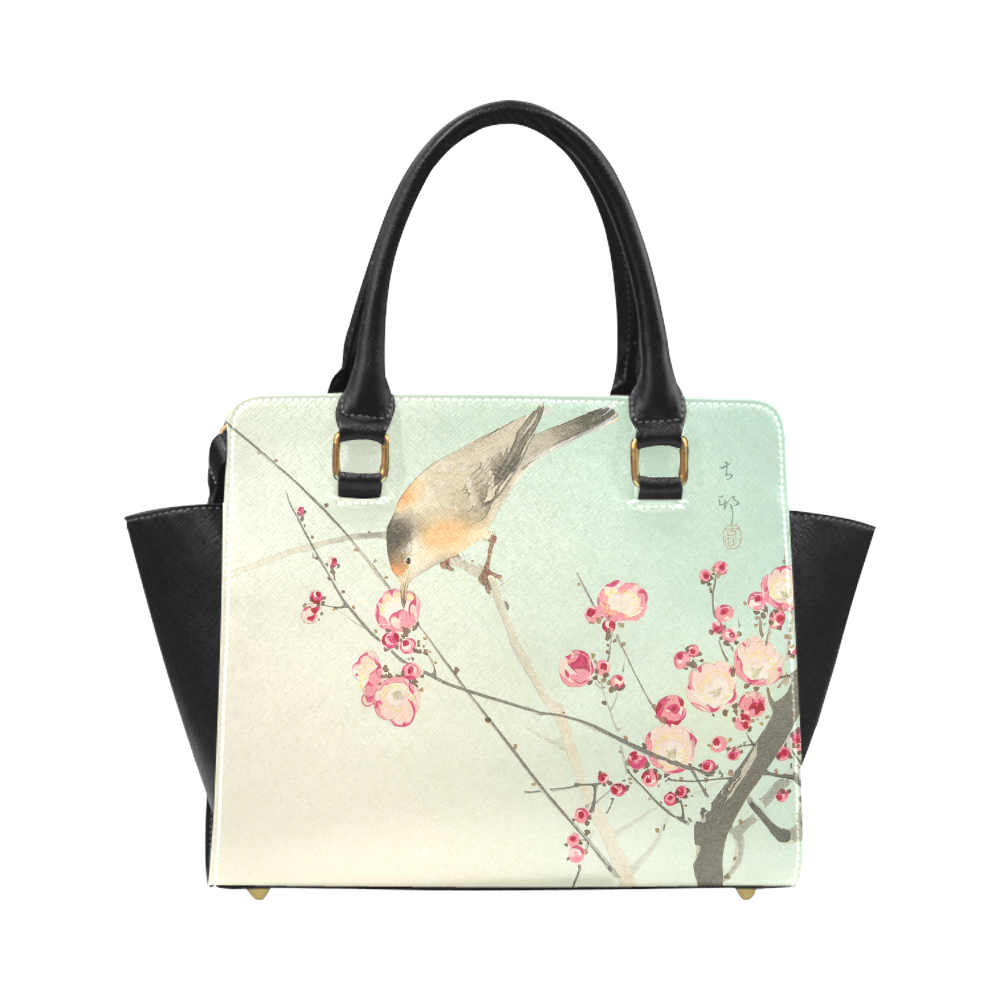 Oriental Bird pink blossom, Japanese woodcut print Classic Shoulder Handbag (Model 1653)