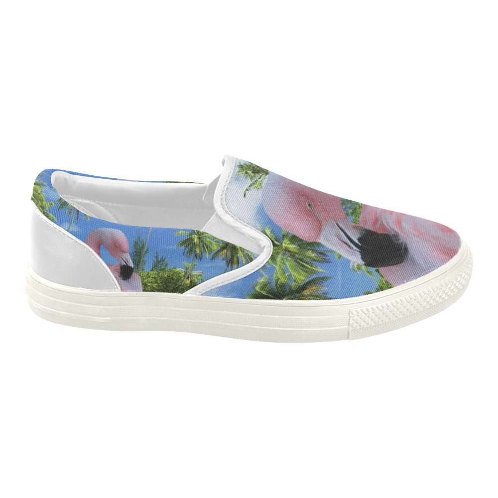 Flamingo and Beach Women's Slip-on Canvas Shoes (Model 019)