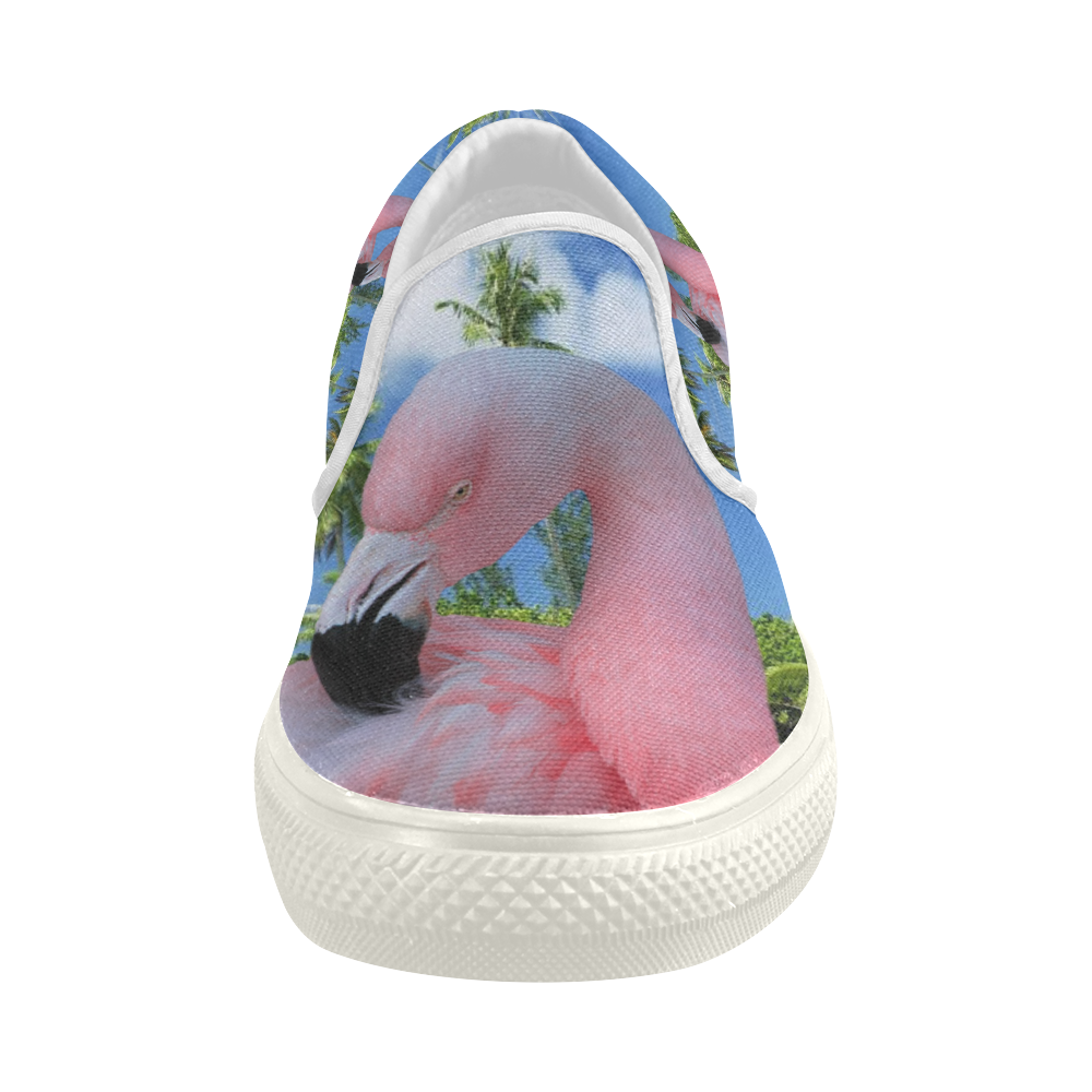 Flamingo and Beach Women's Slip-on Canvas Shoes (Model 019)