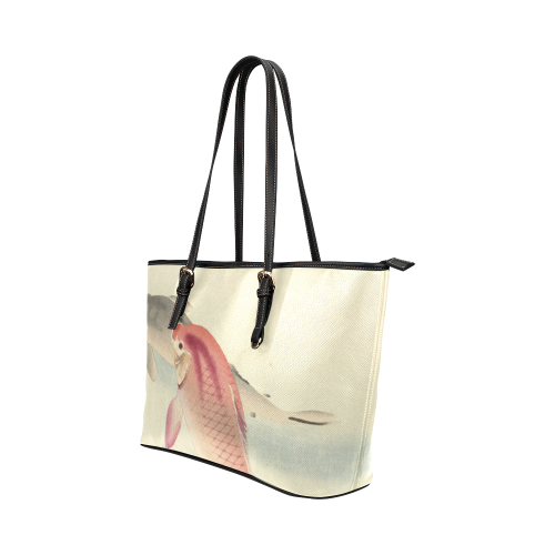 Carp Fish, Japanese woodcut Leather Tote Bag/Large (Model 1651)
