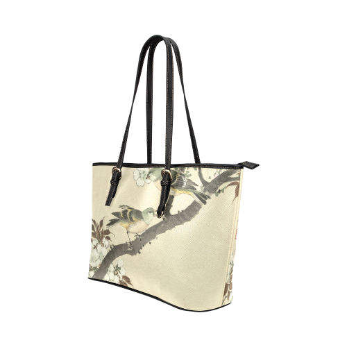 Oriental birds on blossom branch Leather Tote Bag/Large (Model 1651)