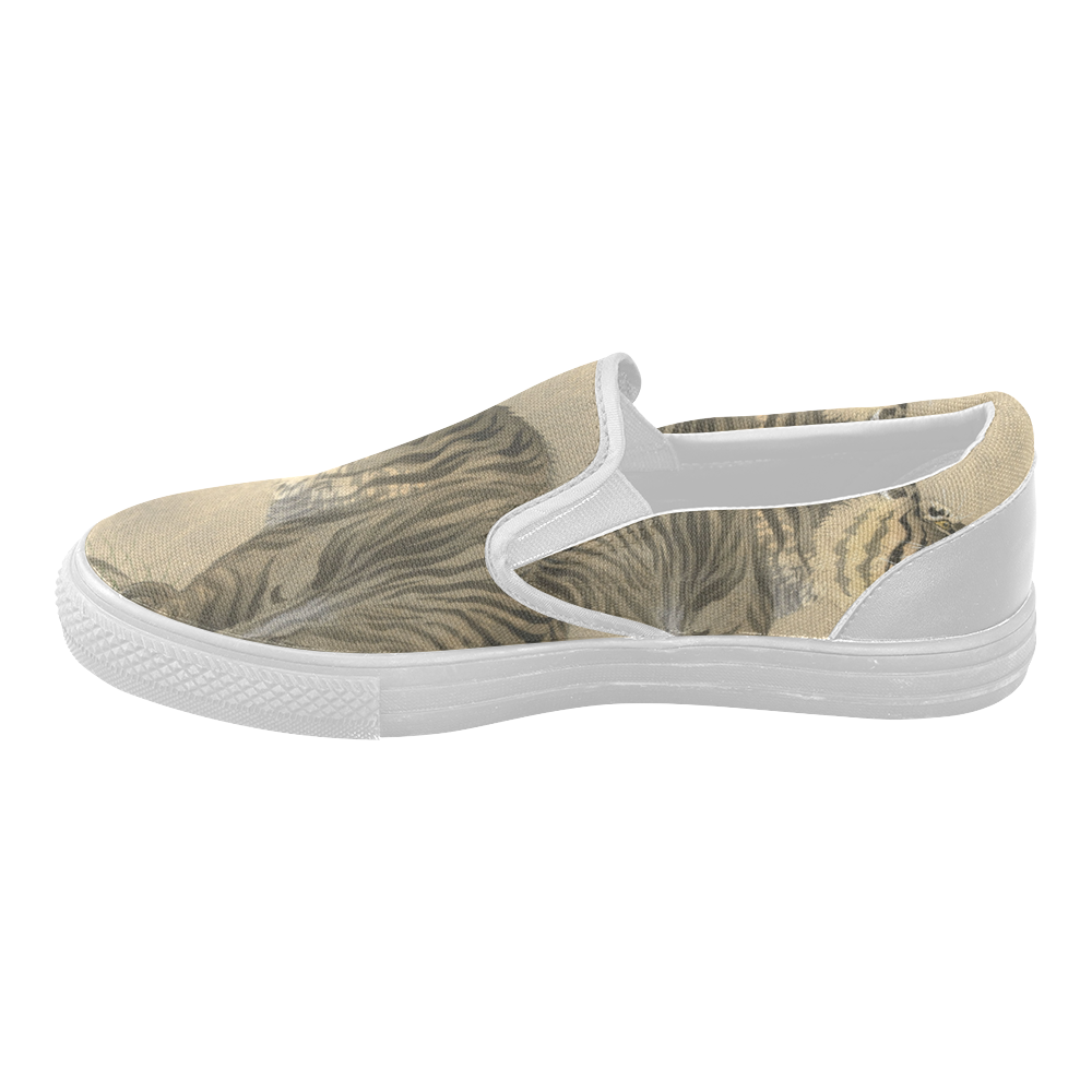 Roaring Tiger, Japanese woodcut by Ohara Koson Women's Slip-on Canvas Shoes (Model 019)