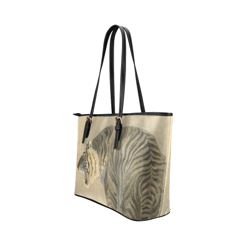 Roaring Tiger, Japanese woodcut by Ohara Koson Leather Tote Bag/Small (Model 1651)