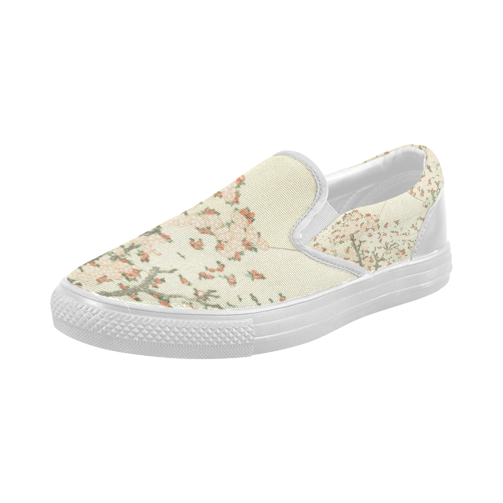 uji mountain cherry blossom, japanese woodcut Women's Slip-on Canvas Shoes (Model 019)