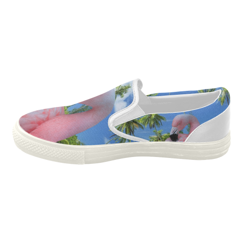 Flamingo and Beach Women's Slip-on Canvas Shoes (Model 019)