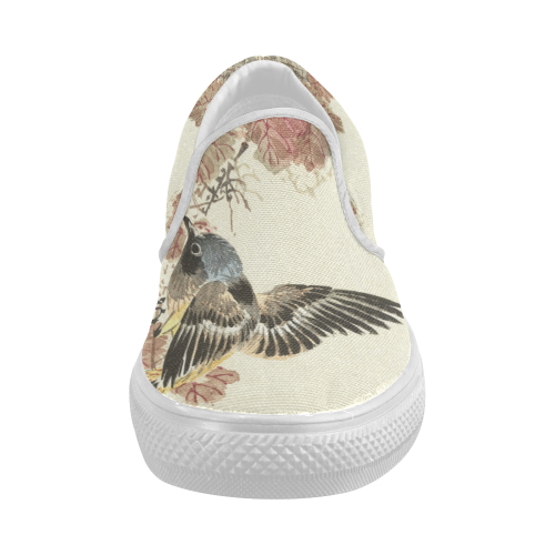 Flying birds, japanese woodcut print, Women's Slip-on Canvas Shoes (Model 019)