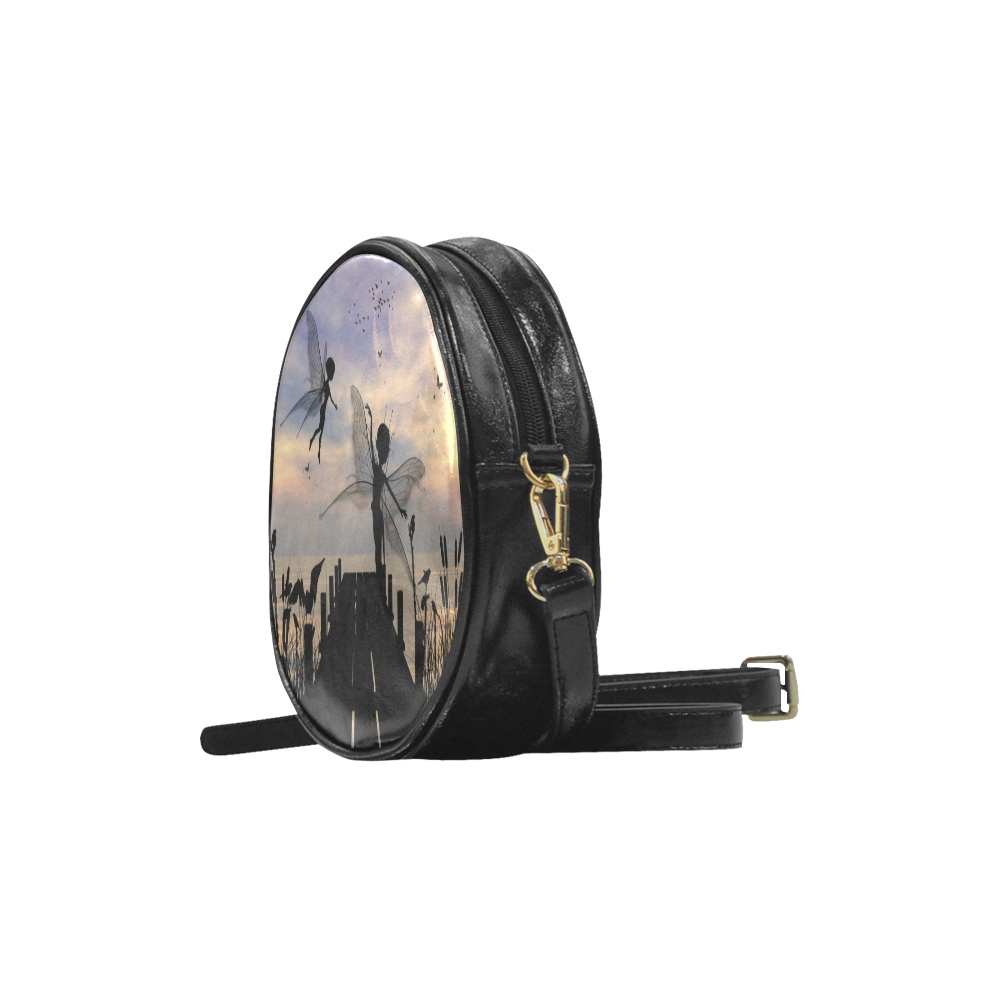 Cute fairy dancing on a jetty Round Sling Bag (Model 1647)