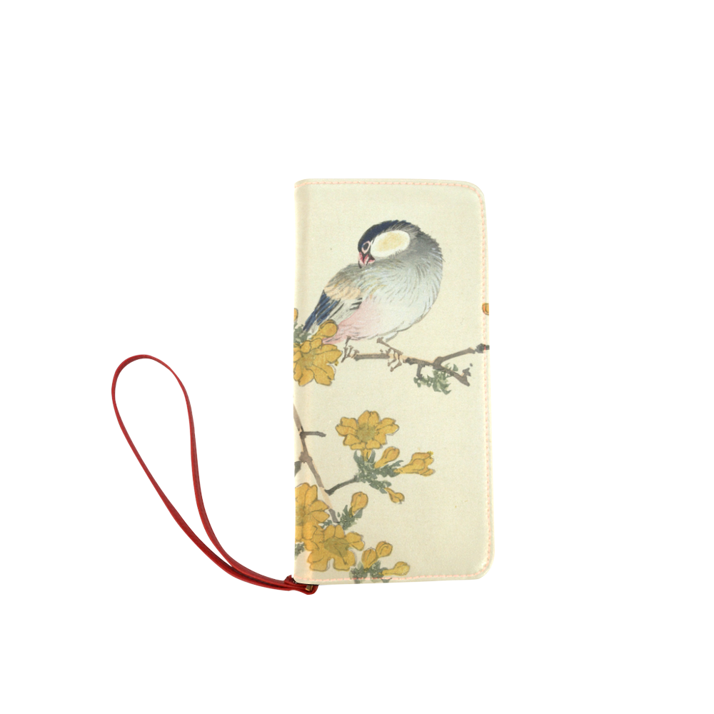 Bird in oriental pink flowers, Japanese woodcut, Women's Clutch Wallet (Model 1637)
