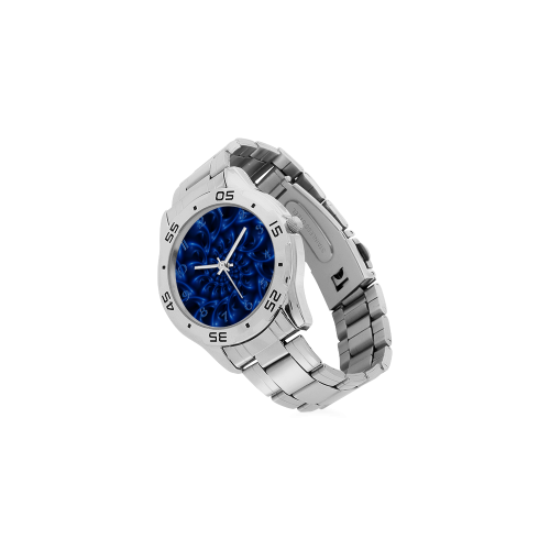 Glossy Blue Spiral Fractal Men's Stainless Steel Analog Watch(Model 108)