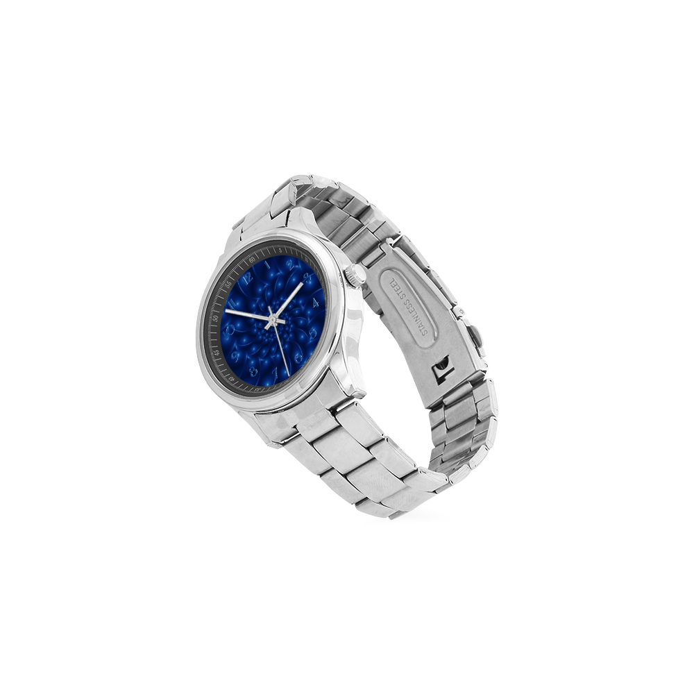 Glossy Blue Spiral Fractal Men's Stainless Steel Watch(Model 104)