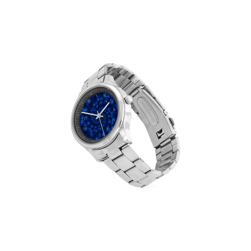 Glossy Blue Spiral Fractal Men's Stainless Steel Watch(Model 104)