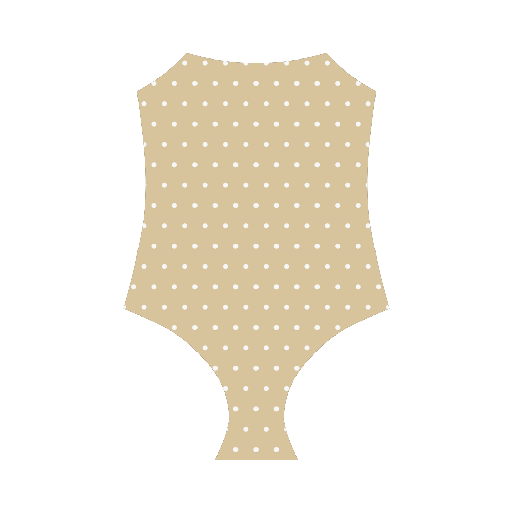 Polka dots white on beige VAS2 Strap Swimsuit ( Model S05)
