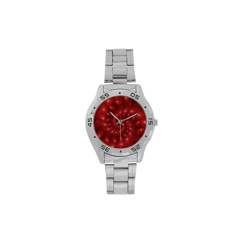 Glossy Red Spiral Fractal Men's Stainless Steel Analog Watch(Model 108)