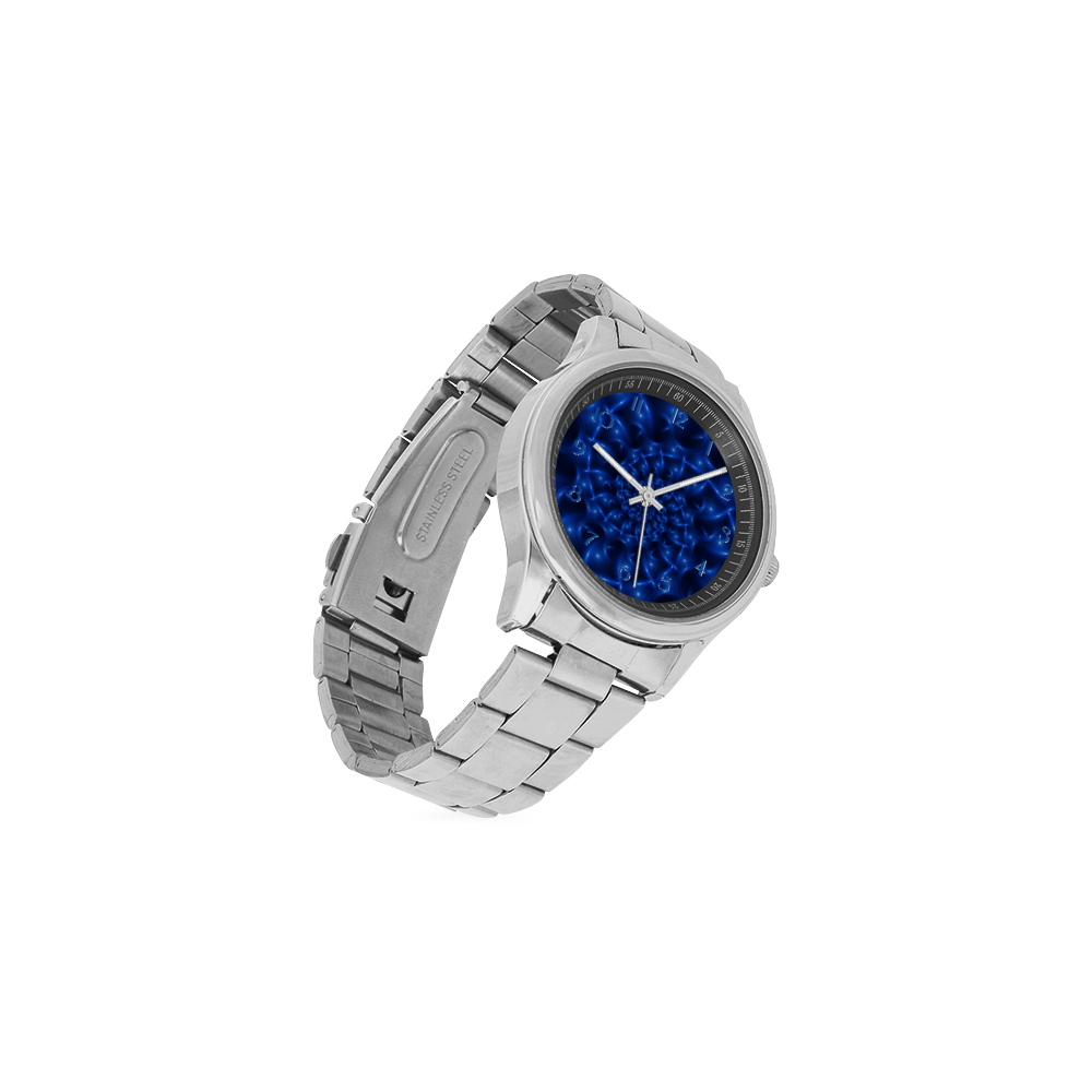 Glossy Blue Spiral Fractal Men's Stainless Steel Watch(Model 104)