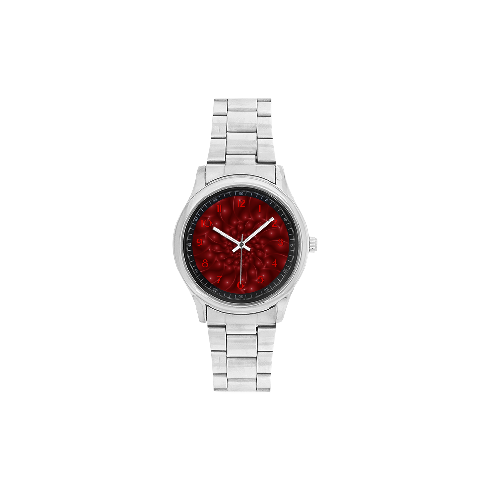 Glossy Red Spiral Fractal Men's Stainless Steel Watch(Model 104)