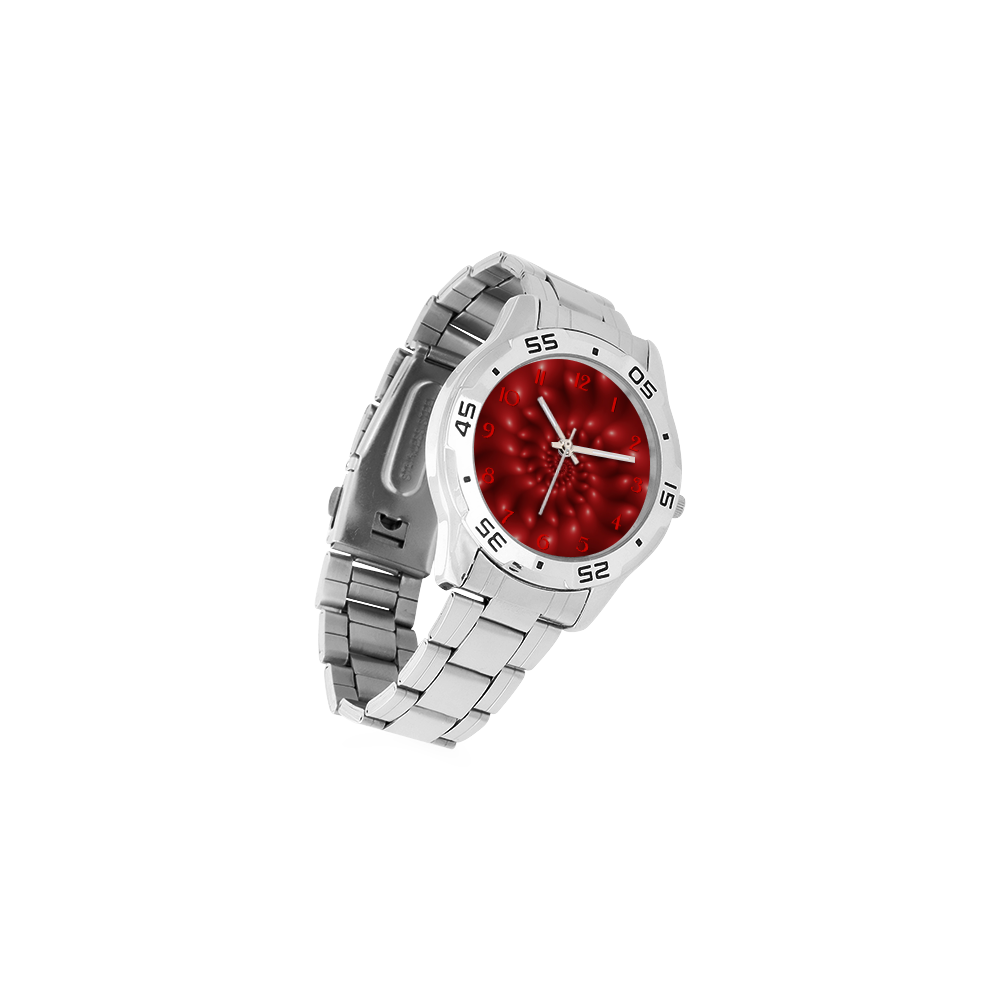 Glossy Red Spiral Fractal Men's Stainless Steel Analog Watch(Model 108)