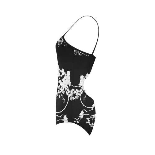 Roses in black and white Strap Swimsuit ( Model S05)
