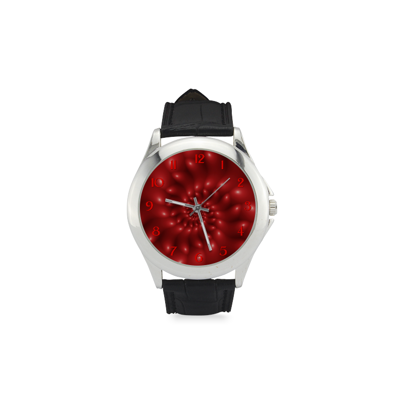 Glossy Red Spiral Fractal Women's Classic Leather Strap Watch(Model 203)
