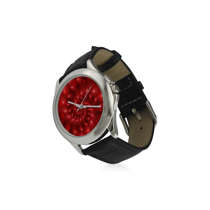 Glossy Red Spiral Fractal Women's Classic Leather Strap Watch(Model 203)