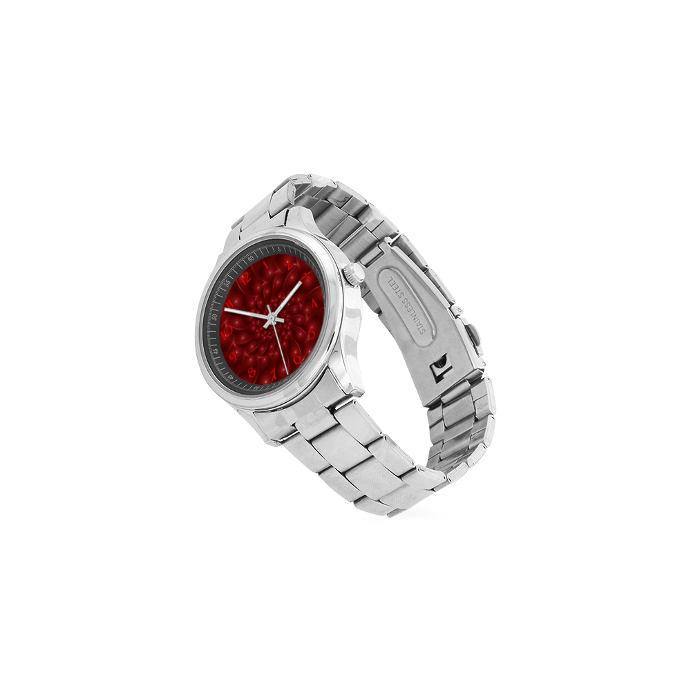 Glossy Red Spiral Fractal Men's Stainless Steel Watch(Model 104)