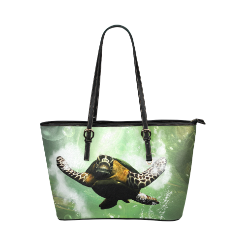 Cute turtle Leather Tote Bag/Large (Model 1651)