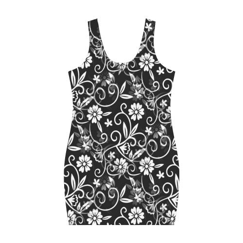 Black N White Floral Medea Vest Dress (Model D06)