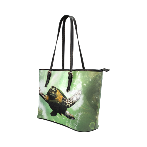 Cute turtle Leather Tote Bag/Large (Model 1651)