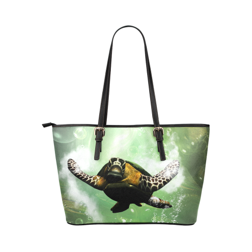 Cute turtle Leather Tote Bag/Large (Model 1651)