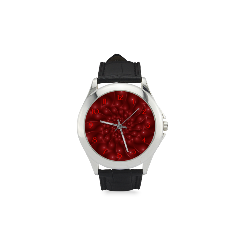 Glossy Red Spiral Fractal Women's Classic Leather Strap Watch(Model 203)