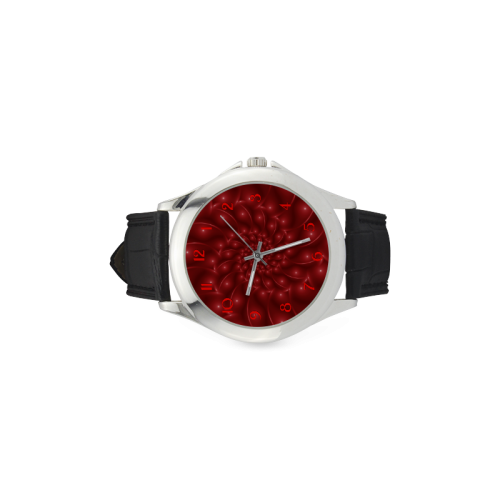 Glossy Red Spiral Fractal Women's Classic Leather Strap Watch(Model 203)