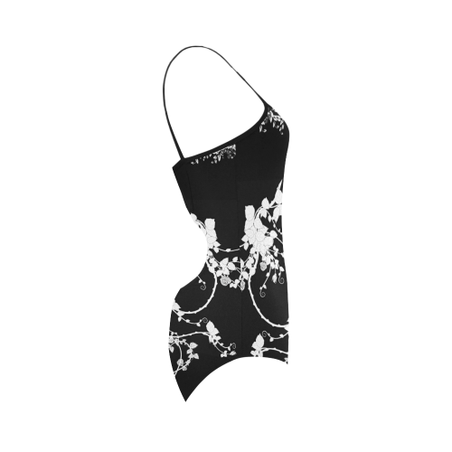 Roses in black and white Strap Swimsuit ( Model S05)