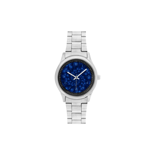 Glossy Blue Spiral Fractal Men's Stainless Steel Watch(Model 104)