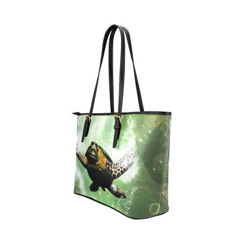 Cute turtle Leather Tote Bag/Large (Model 1651)