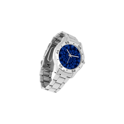 Glossy Blue Spiral Fractal Men's Stainless Steel Analog Watch(Model 108)