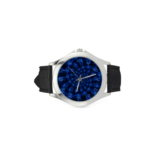 Glossy Blue Spiral Fractal Women's Classic Leather Strap Watch(Model 203)