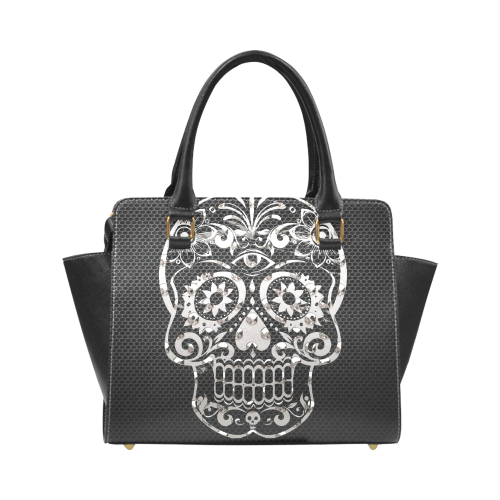 Skull, black silver metal Rivet Shoulder Handbag (Model 1645)