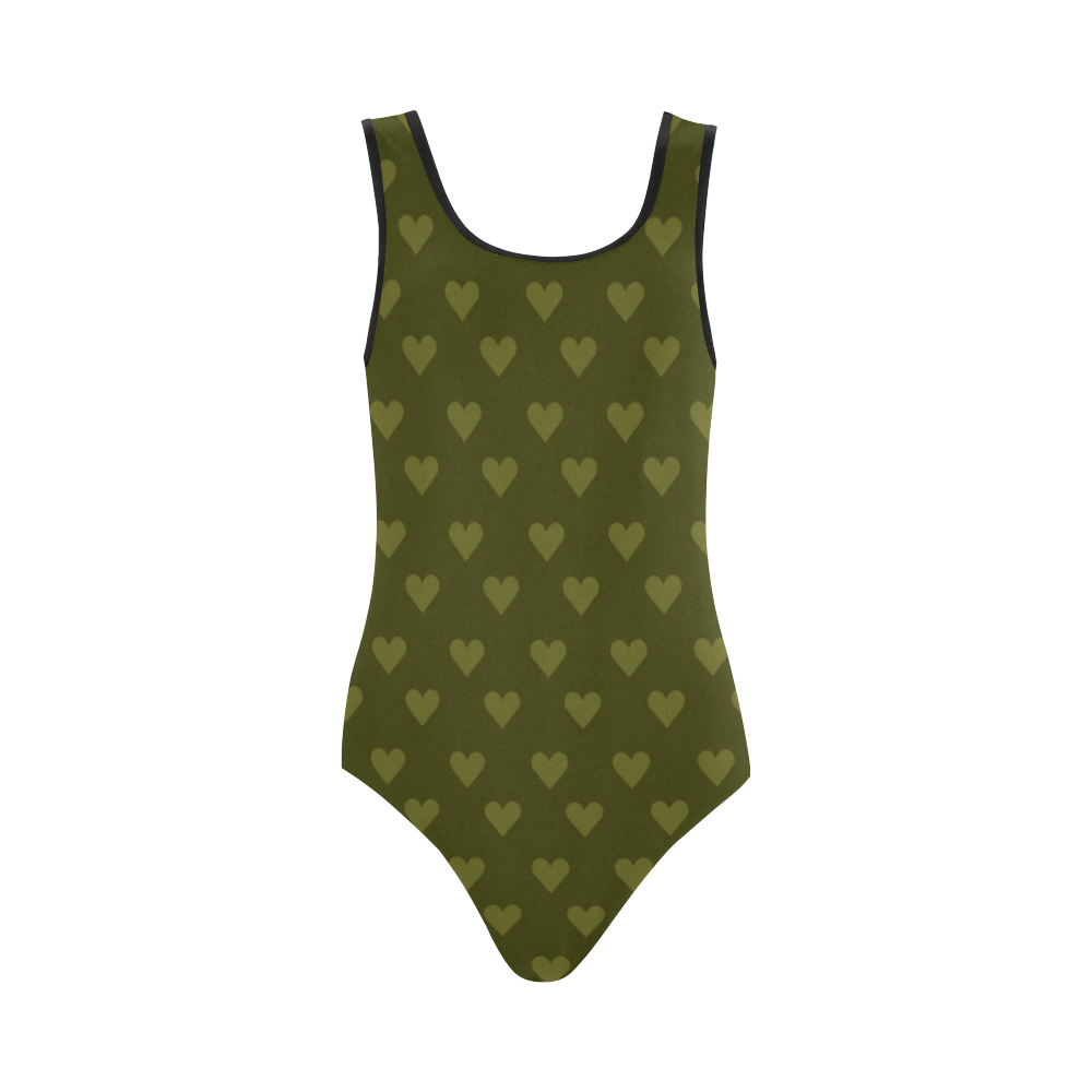 Army green heart pattern VAS2 Vest One Piece Swimsuit (Model S04)