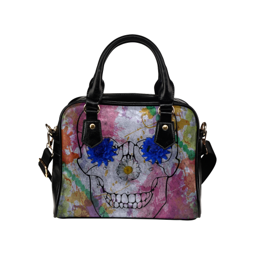 flower power skull Shoulder Handbag (Model 1634)