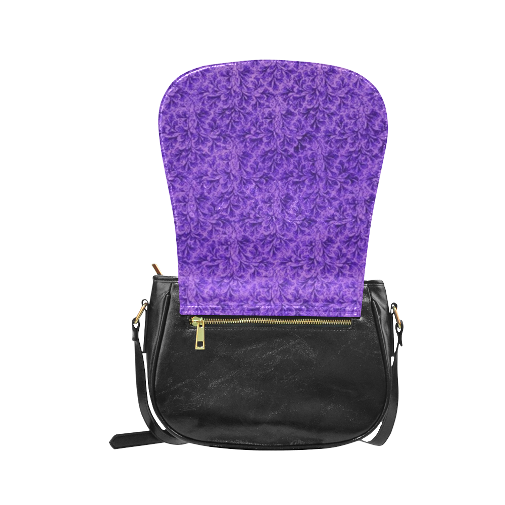 Vintage Floral Lace Leaf Amethyst Purple Classic Saddle Bag/Small (Model 1648)